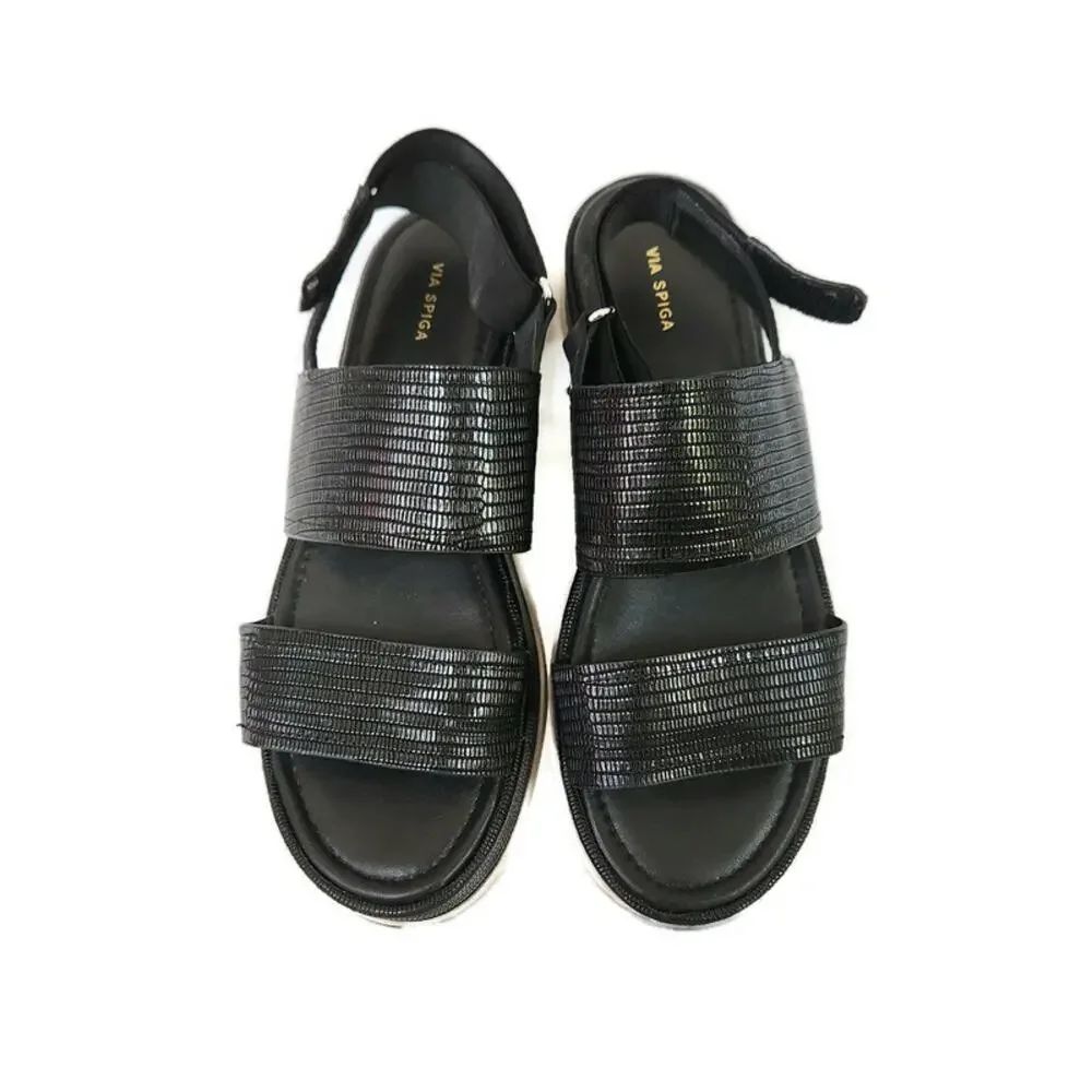 Via Spiga Gabourey2 Women's Black Leather Platform Sandals 8.5